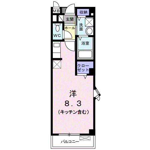 カーサプラシードM(ワンルーム/2階)の間取り写真