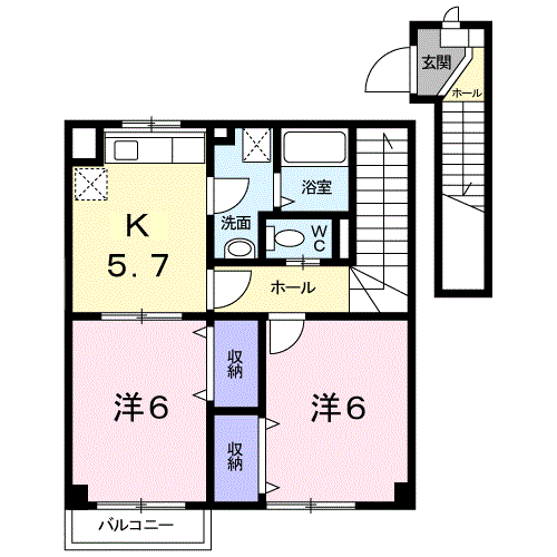 ベリーテ(2K/2階)の間取り写真
