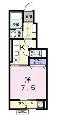 リバーサイド L(1K/1階)の間取り写真