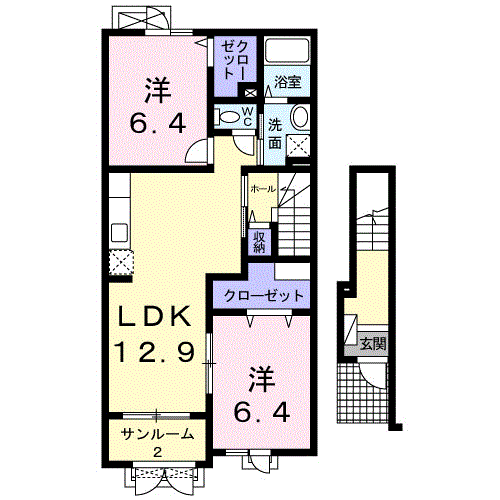 メゾンソレイユ(2LDK/2階)の間取り写真