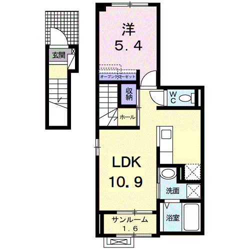 シャンティⅡB(1LDK/2階)の間取り写真
