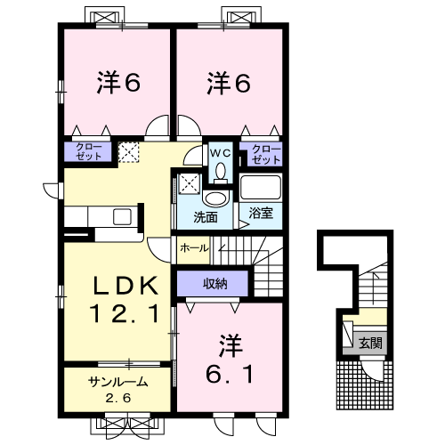 ラーレ C(3LDK/2階)の間取り写真