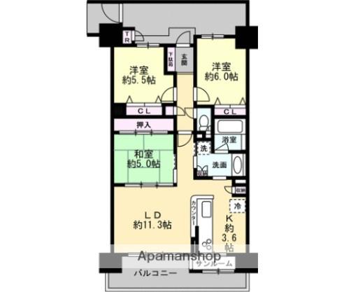 サーパス根塚町(3LDK/3階)の間取り写真