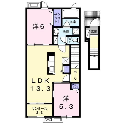 グランリーオ・R Ⅱ(2LDK/2階)の間取り写真