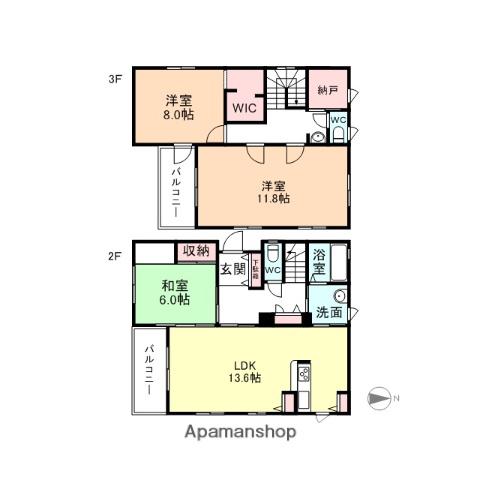富山地鉄本線 東新庄駅 徒歩13分 3階建 築24年(3LDK)の間取り写真
