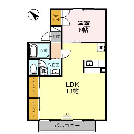 トップイン新庄B棟(1LDK/2階)の間取り写真