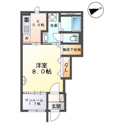 ノールハイム(1K/1階)の間取り写真