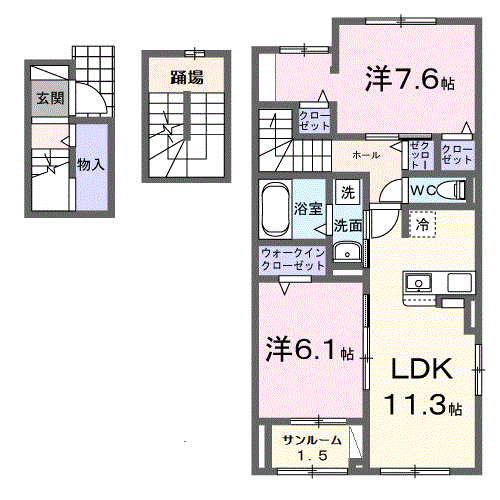 リヒトミューレ(2LDK/3階)の間取り写真