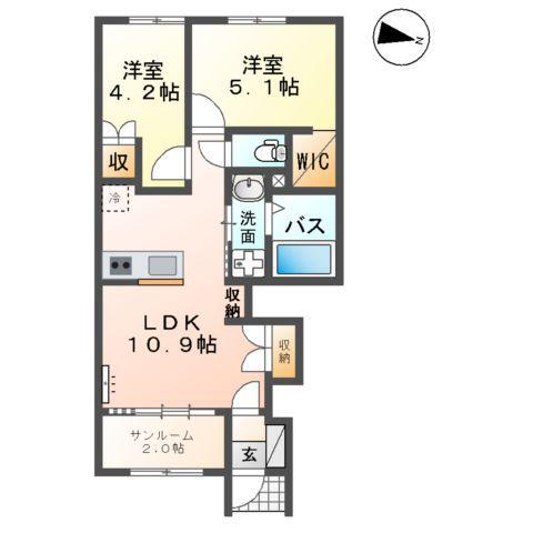 富山市中島アパート(2LDK/1階)の間取り写真