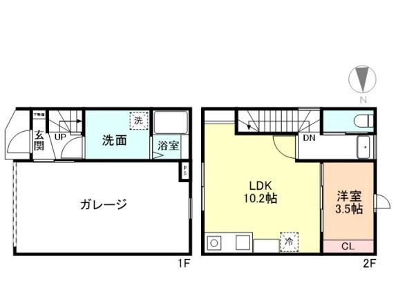 ガレッジ花園町(1LDK/1階)の間取り写真