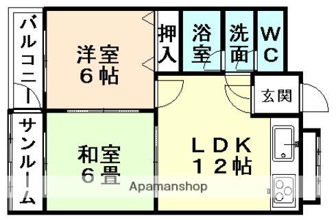 ヴィラ・ラボール磯部(2LDK/2階)の間取り写真
