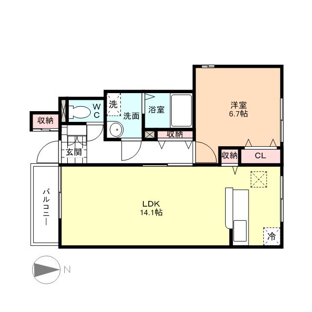 エレガンス・ヤツオC(1LDK/1階)の間取り写真