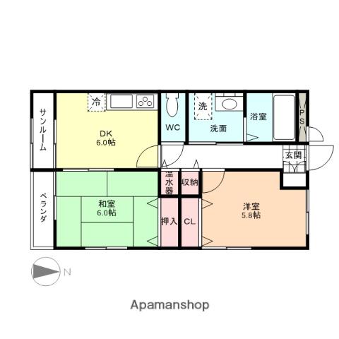 ブランシュール(2DK/1階)の間取り写真