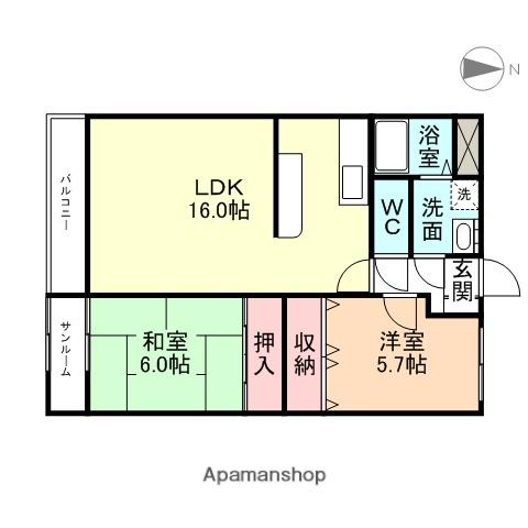 フロラシオン来夢(2LDK/3階)の間取り写真