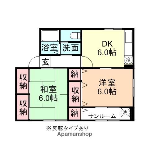 ラウンドⅡ(2DK/2階)の間取り写真