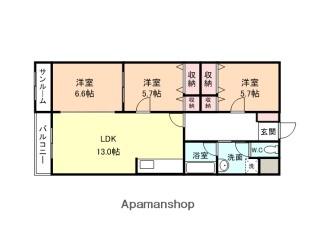 あいの風とやま鉄道 新富山口駅 徒歩2分 3階建 築24年(3LDK/3階)の間取り写真