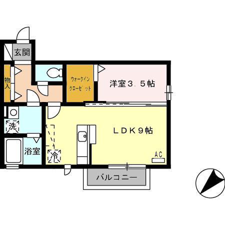 グランルミエールC棟(1LDK/2階)の間取り写真