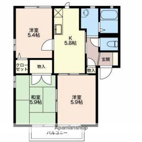 アサナアルカディア(3K/2階)の間取り写真