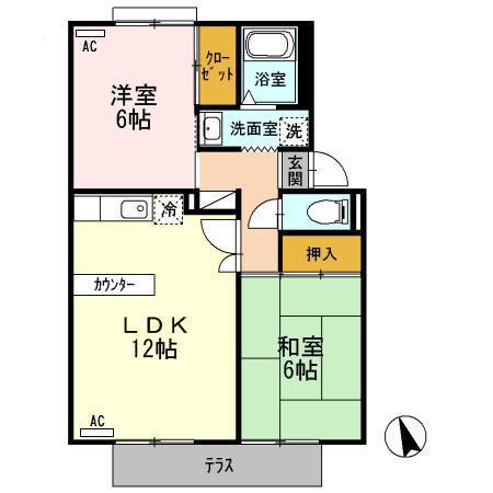 サンシャレー山室(2LDK/1階)の間取り写真