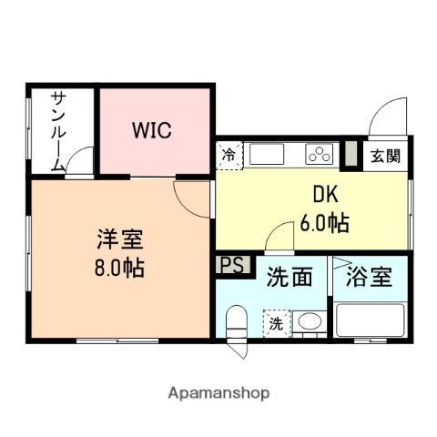 コンチネンタル千代田(1DK/2階)の間取り写真