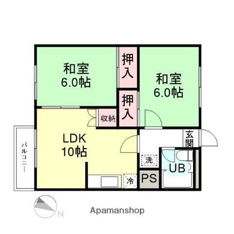 コーポ吉山(2LDK/4階)の間取り写真