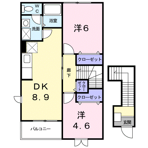 ボンマルシェ・ドゥ(2DK/2階)の間取り写真