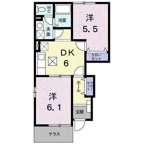 セトル 2(2DK/1階)の間取り写真
