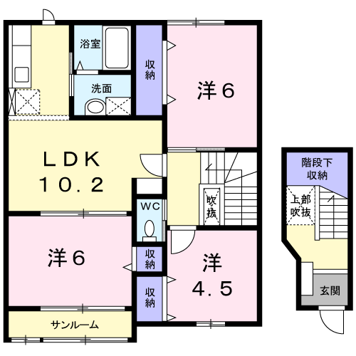 グランディールⅣ(3LDK/2階)の間取り写真