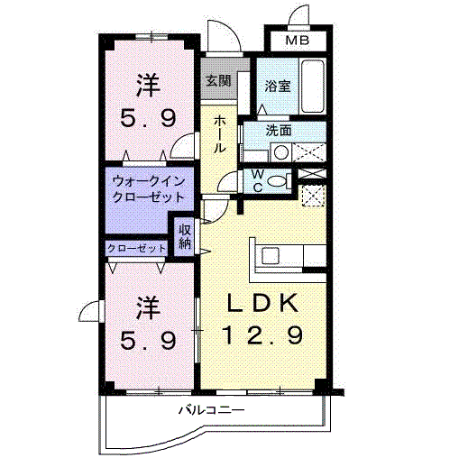 ベル・ウィングⅡ(2LDK/4階)の間取り写真