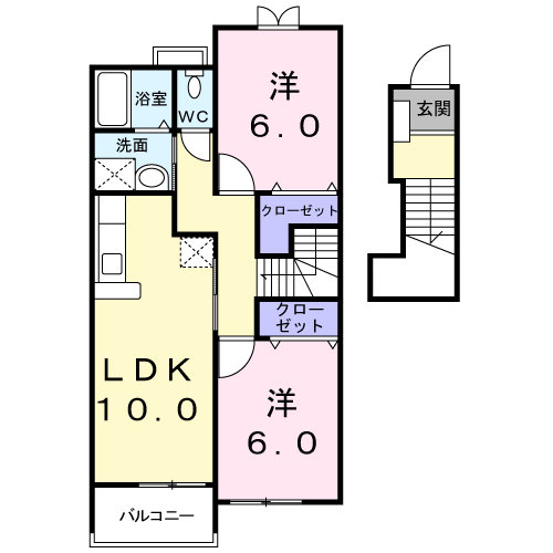 リバニッシュB(2LDK/2階)の間取り写真