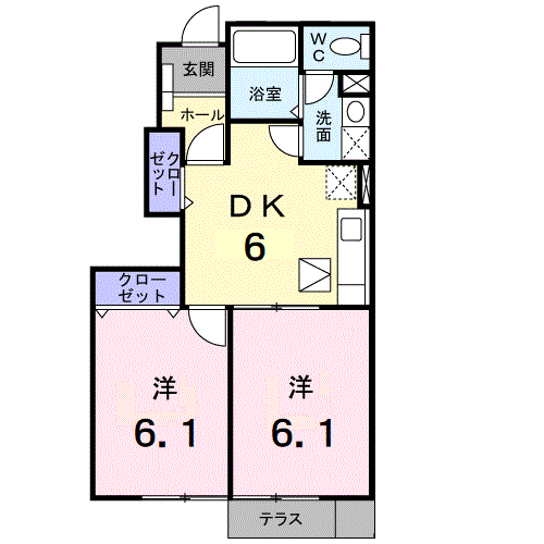 ウィルモアⅡB(2DK/1階)の間取り写真