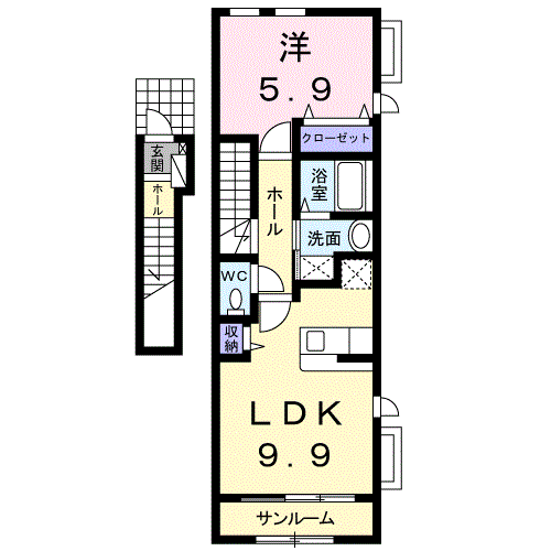 ベル・プロムナード(1LDK/2階)の間取り写真