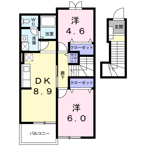 リバーサイド・ドリームⅦ(2DK/2階)の間取り写真