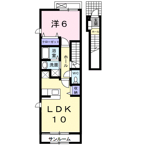 ヴィラノールG(1LDK/2階)の間取り写真