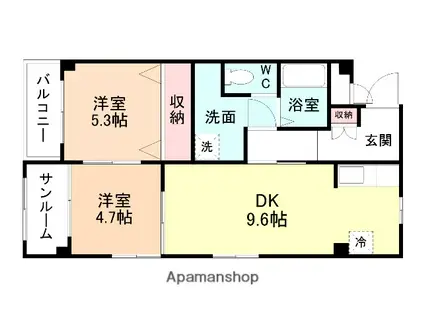 ネオサイトタカムラA棟(2DK/1階)の間取り写真