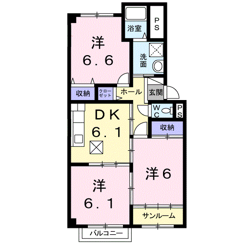 ドムス・サンセール(3DK/2階)の間取り写真