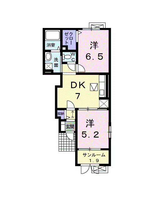 ルーチェボヌ-ル(2DK/1階)の間取り写真