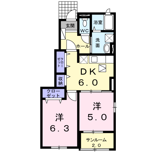 カプリス B(2DK/1階)の間取り写真