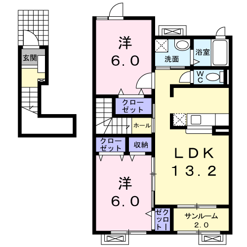 フェリーチェB(2LDK/2階)の間取り写真