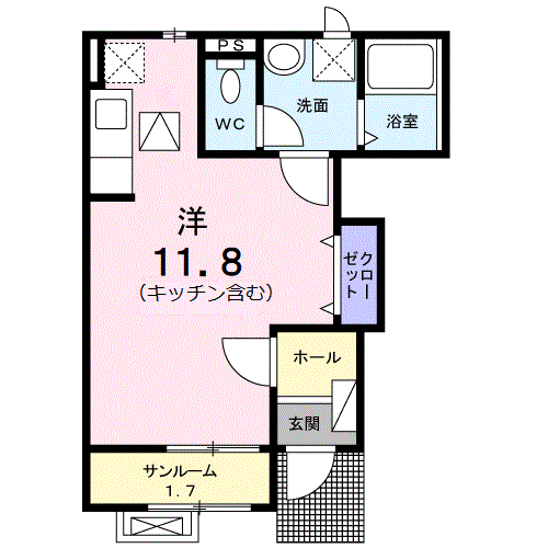 メゾン・クラールB(ワンルーム/1階)の間取り写真