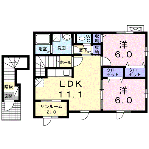 サニーヴィレッジ(2LDK/2階)の間取り写真