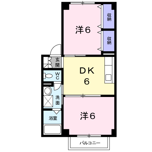 グランヴィア(2DK/2階)の間取り写真