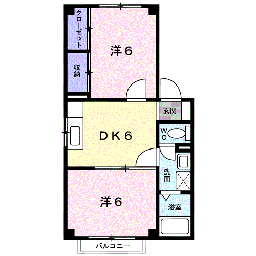 メゾン・アンソレイエⅡB(2DK/2階)の間取り写真