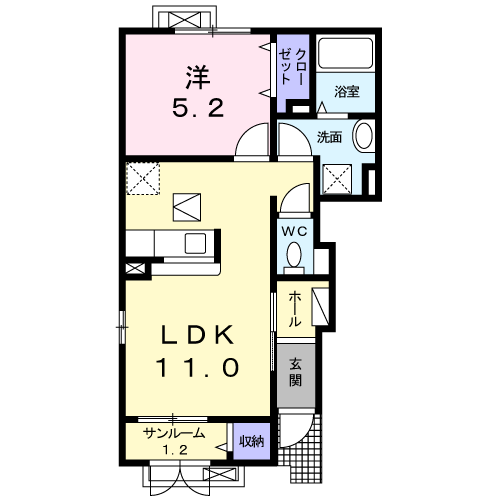 プラシードアルバ(1LDK/1階)の間取り写真