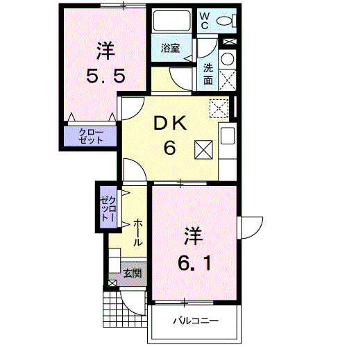 グランド・ルー(2DK/1階)の間取り写真
