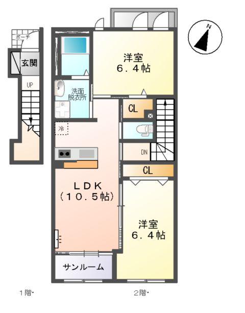 カーサ アマティ(2LDK/2階)の間取り写真