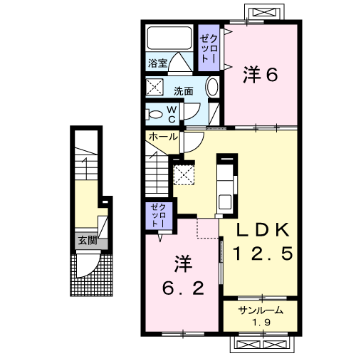 シャンティⅡA(2LDK/2階)の間取り写真