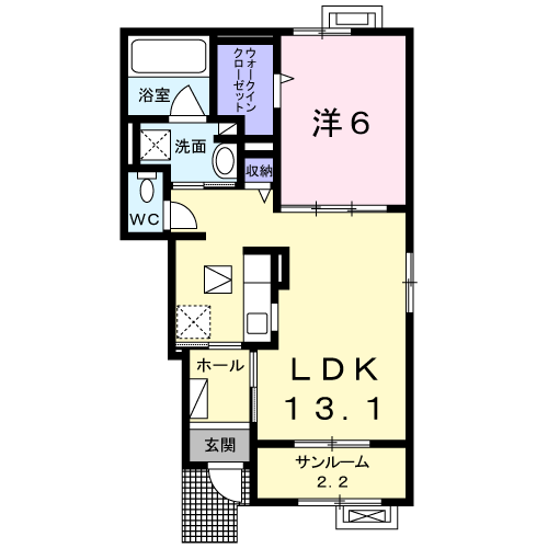 ロハス Ⅲ(1LDK/1階)の間取り写真