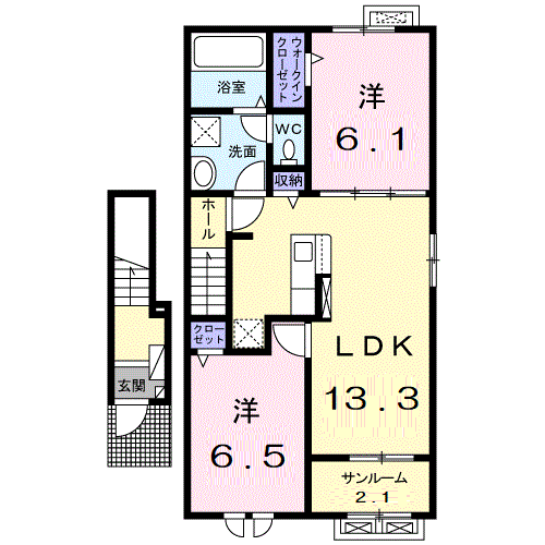 アクア グレイス 黒部(2LDK/2階)の間取り写真