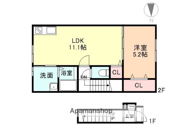 グランスイート大町(1LDK/2階)の間取り写真